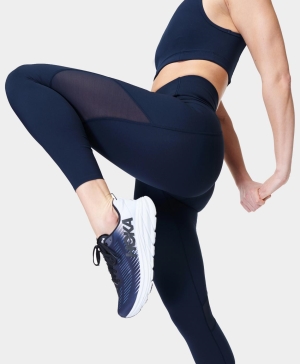 Sweaty Betty Aerial Power High Taille 7/8 Mesh Leggings Damen Navy Blau | EIYJZ1028