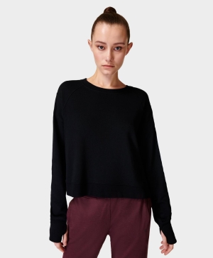 Sweaty Betty After Class Crop Sweatshirt Damen Schwarz | RNDWY5148