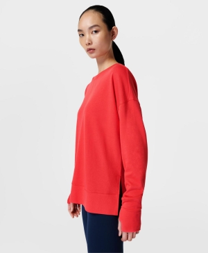 Sweaty Betty After Class Longline Sweatshirt Damen Rot | HUZOW9681