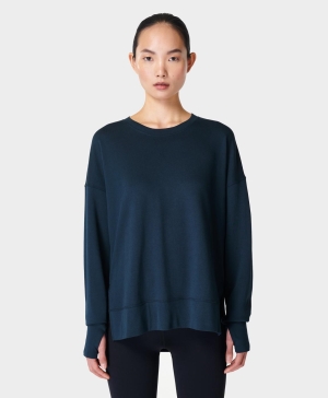 Sweaty Betty After Class Longline Sweatshirt Damen Navy Blau | XPYNJ8143
