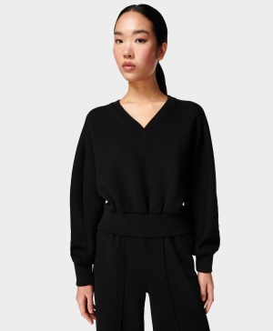 Sweaty Betty At Ease V-Neck Pullover Sweatshirt Damen Schwarz | PMCGF2679