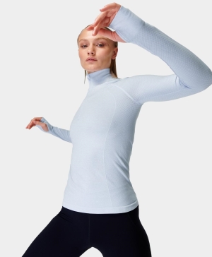 Sweaty Betty Athlete Seamless Half Zip Long Sleeve Damen Blau | JTQGI5248