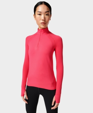 Sweaty Betty Athlete Seamless Half Zip Long Sleeve Damen Rosa | MHJPO1369