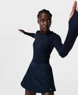 Sweaty Betty Athlete Seamless Workout Long Sleeve Damen Navy Blau | FCLNG2871