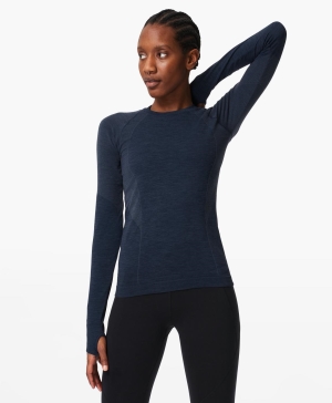 Sweaty Betty Athlete Seamless Workout Long Sleeve Damen Navy Blau | KPDYA2036