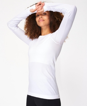 Sweaty Betty Athlete Seamless Workout Long Sleeve Damen Weiß | WNEQR2596