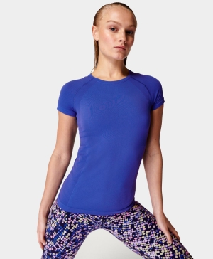 Sweaty Betty Athlete Seamless Workout T-shirts Damen Blau | JMQIT4167