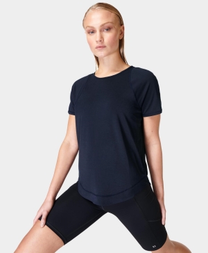 Sweaty Betty Breathe Easy Lauf Kurzes Sleeve T-shirts Damen Navy Blau | DKNMX2016