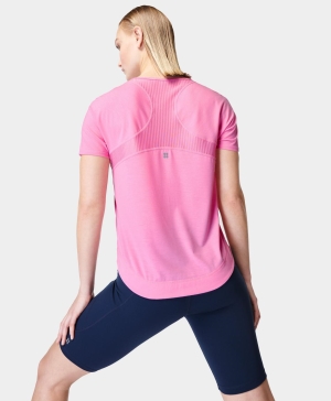 Sweaty Betty Breathe Easy Lauf Kurzes Sleeve T-shirts Damen Rosa | SFDQE3592