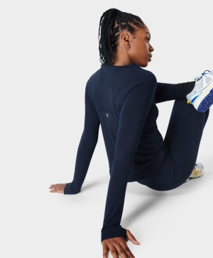 Sweaty Betty Breathe Easy Long Sleeve Damen Navy Blau | VHDEI2503
