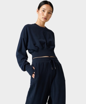 Sweaty Betty Delight Luxe Fleece Pullover Sweatshirt Damen Navy Blau | HAPON4635