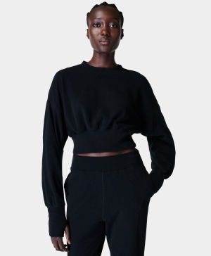 Sweaty Betty Delight Luxe Fleece Pullover Sweatshirt Damen Schwarz | JRZDH2317