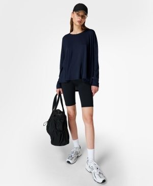 Sweaty Betty Easy Peazy Pima Long Sleeve Damen Navy Blau | EJCDW4285