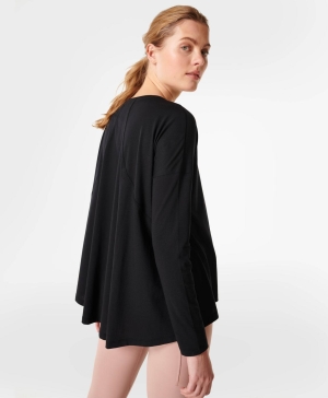 Sweaty Betty Easy Peazy Pima Long Sleeve Damen Schwarz | TEKSP9837