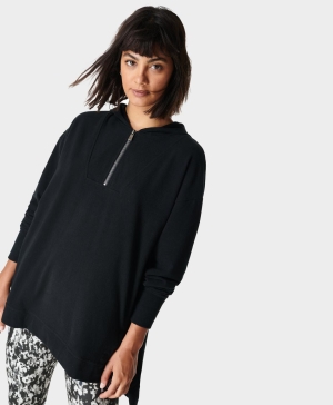 Sweaty Betty Enlighten Luxe Fleece Half Zip Sweatshirt Damen Schwarz | LUWFR8750