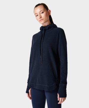Sweaty Betty Escape Italian Fleece Hoodie Damen Navy Blau | GLKBR2934