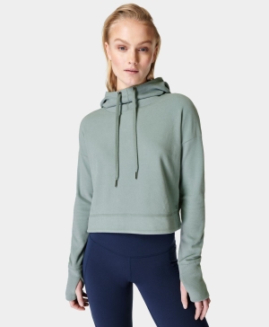 Sweaty Betty Escape Luxe Fleece Crop Hoody Hoodie Damen Weiß Blau | ZSICY1478