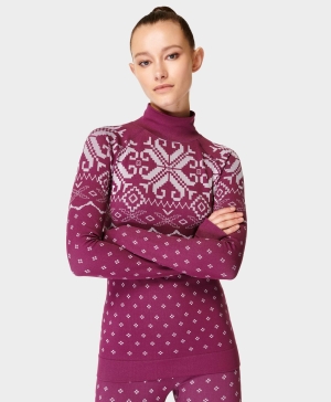 Sweaty Betty Fair Isle Base Layer Long Sleeve Damen Rosa | GXCYK0574