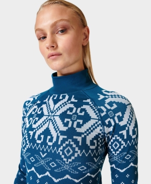 Sweaty Betty Fair Isle Base Layer Long Sleeve Damen Tiefesblau | TBAZM9625