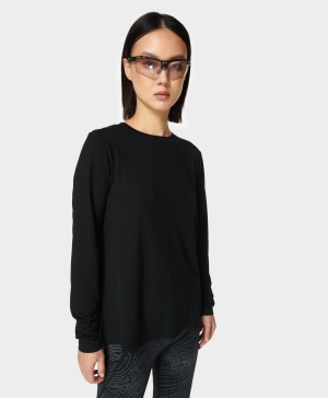 Sweaty Betty Focus Sport Long Sleeve Damen Schwarz | JZGQA1452