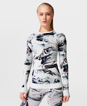 Sweaty Betty Glacier Mountain Jacquard Base Layer Long Sleeve Damen Blau | NVSRA2368