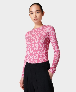 Sweaty Betty Glisten Seamless Long Sleeve Damen Rosa Leopard | KQLUJ3102