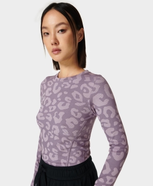 Sweaty Betty Glisten Seamless Long Sleeve Damen Lila Leopard | MIKLZ5024