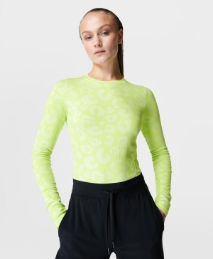 Sweaty Betty Glisten Seamless Long Sleeve Damen Grün Leopard | PJIGN9736