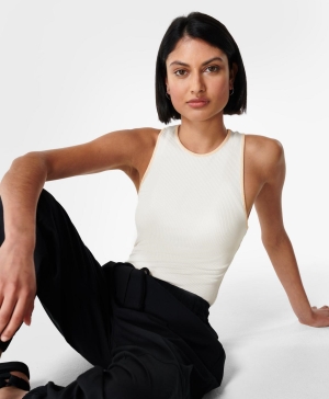 Sweaty Betty Harper Racer Rib Muskelshirt Damen Weiß | MTFIQ5472