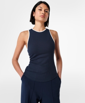Sweaty Betty Harper Racer Rib Muskelshirt Damen Navy Blau | RJEQU5470
