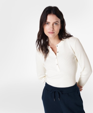Sweaty Betty Laid Back Long Sleeve Damen Weiß | ASWQJ2397