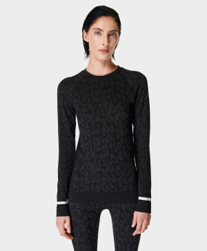 Sweaty Betty Leopard Jacquard Base Layer Long Sleeve Damen Schwarz Leopard | BNSYJ5104