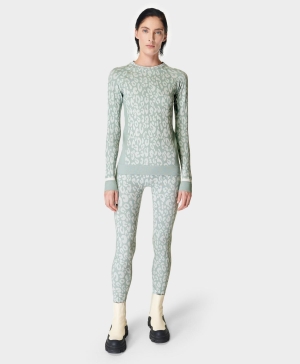 Sweaty Betty Leopard Jacquard Base Layer Long Sleeve Damen Blau Leopard | MGWCD4679