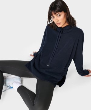 Sweaty Betty Liberate Luxe Fleece Hoodie Damen Navy Blau | NOWUS5490