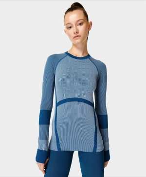 Sweaty Betty Linear Base Layer Long Sleeve Damen Tiefesblau | IZJFO6482