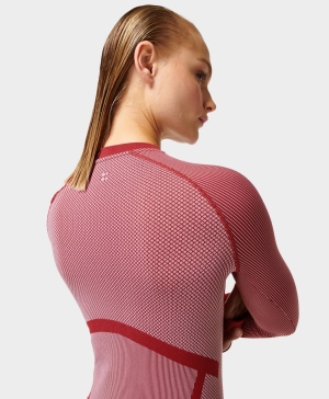 Sweaty Betty Linear Base Layer Long Sleeve Damen Rot | QWJTI0657