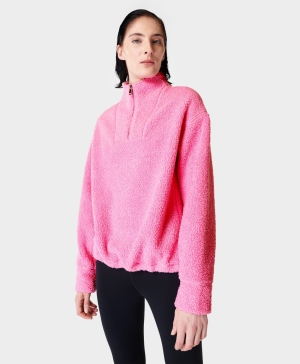 Sweaty Betty Lomond Fleece Half Zip Pullover Sweatshirt Damen Rosa | MYSTH0243