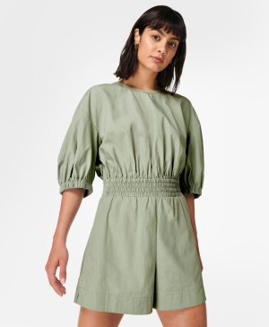 Sweaty Betty Loren Poplin Romper Overall Damen Grün | WOBJU2956