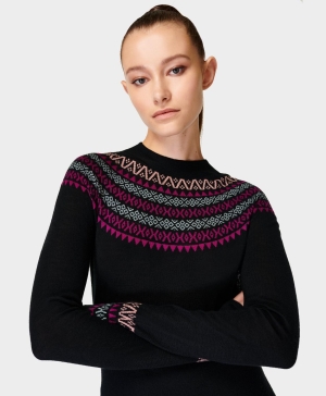 Sweaty Betty Merino Fair Isle Base Layer Oberteile Damen Schwarz | JMPUL7238