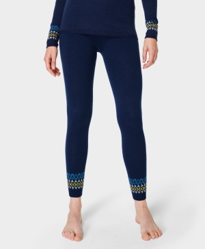 Sweaty Betty Merino Fairisle Base Layer Leggings Damen Navy Blau | RXYPB3540