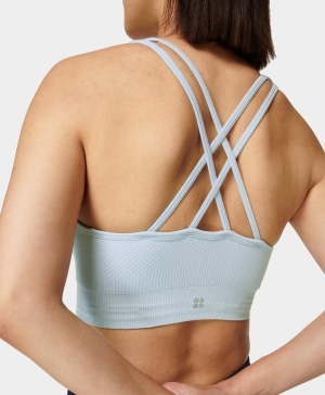 Sweaty Betty Mindful Seamless High Neck Yoga BHs Damen Blau | MVNLU2167