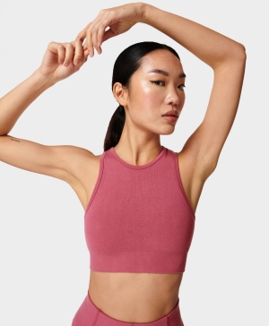 Sweaty Betty Mindful Seamless High Neck Yoga BHs Damen Rosa | NJTPZ5436