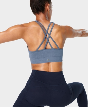 Sweaty Betty Mindful Seamless High Neck Yoga BHs Damen Blau | RUSWK3641