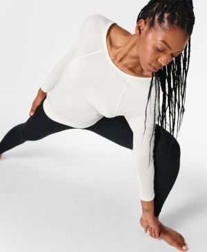 Sweaty Betty Mindful Seamless Reversible Yoga Long Sleeve Damen Weiß | YGTEZ1453