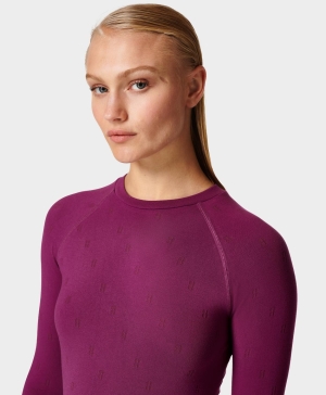 Sweaty Betty Modal Dot Jacquard Base Layer Long Sleeve Damen Rosa | QVPMS8169