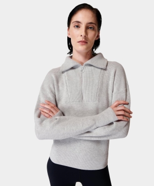 Sweaty Betty Modern Half Zip Pullover Oberteile Damen Hellgrau | QGKBM8493