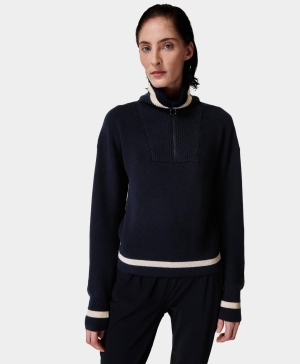 Sweaty Betty Modern Half Zip Pullover Oberteile Damen Navy Blau | ZWGUF8564