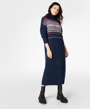 Sweaty Betty Mountain Wolle Fairisle Kleider Damen Navy Blau | RSVNA4039