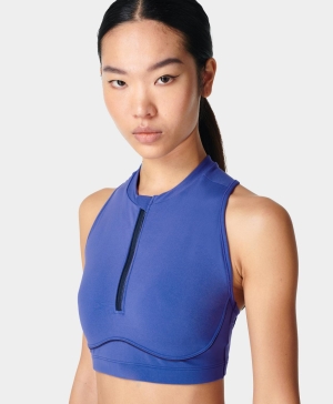 Sweaty Betty Power Contour Zip BHs Damen Blau | AQCFX7680