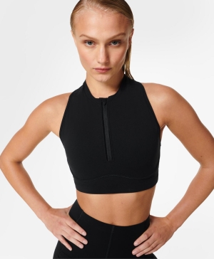 Sweaty Betty Power Contour Zip BHs Damen Schwarz | JDYUZ5897
